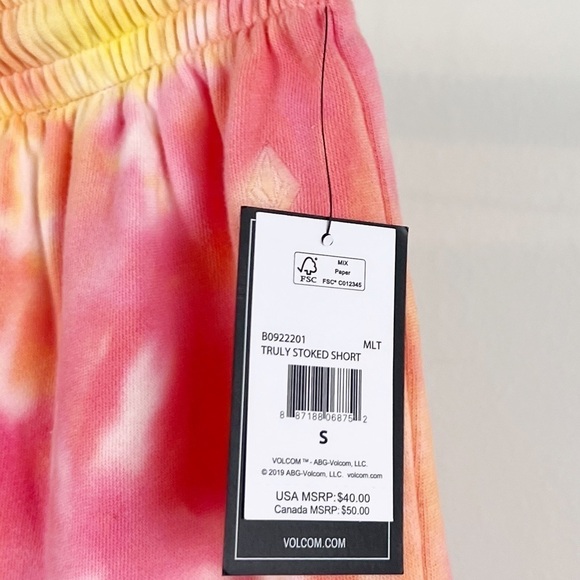 NWT Volcom Truly Stoked Tie Dye Multi Drawstring Shorts - Picture 6 of 8